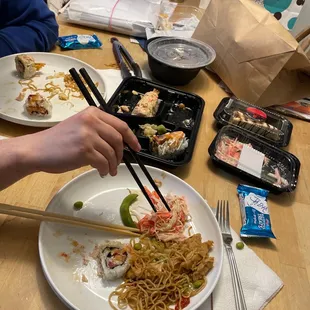 We. Love. Yama Chen's...  Kani Salad Earthquake Chicken Yakisoba Twin Tower