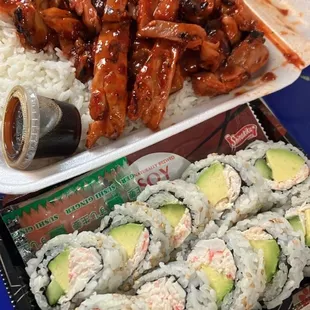 T2. Spicy Chicken Teriyaki ($12.99), California Roll ($9.99)