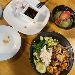 Miso Shellfish poke bowl Shrimp steamed dumpling