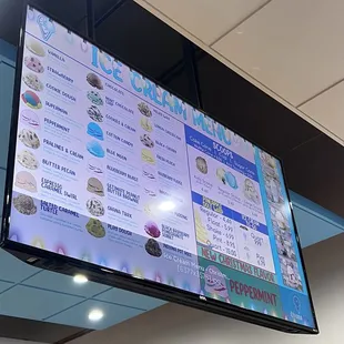 Ice cream menu