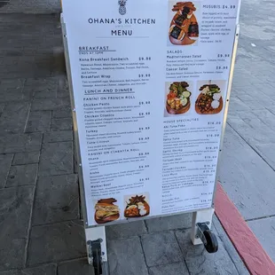 a menu on a cart