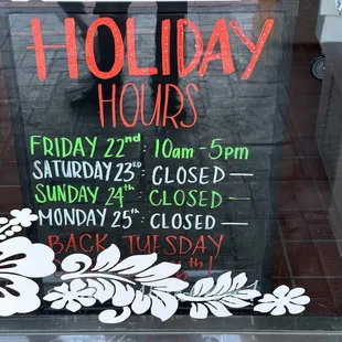 Holiday hours on December 23rd