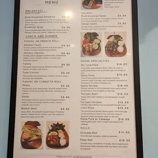 the menu for the restaurant