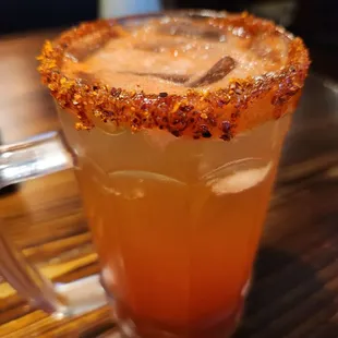 My michelada. Nice and spicy.  Not $2.50 during happy hour as advertised on june 22 2024 but still tasty for the $5.50 I did pay.