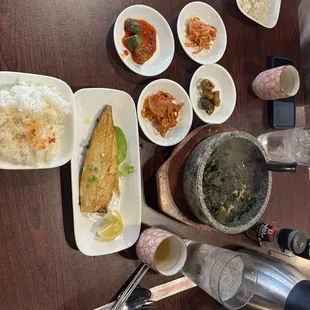 Mackerel rice banchan and seaweed beef soup (Birthday Soup)