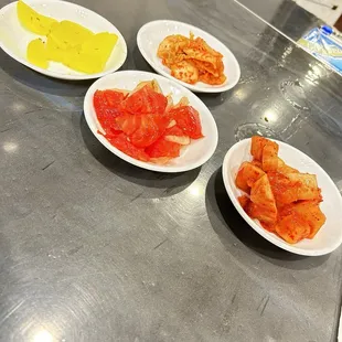 Kimchi samples (radish, tomato, cabbage)