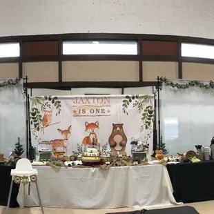 Trail mix bar, dessert/candy, and hot cocoa/coffee bar