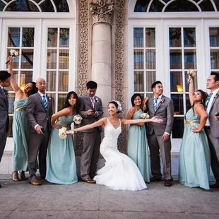 a bride and groom with their bridals