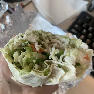 This is the veggie burrito with no cheese, beans, or sour cream