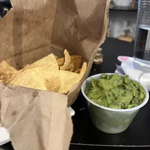 Chips and Guacamole (guacamole has a strange taste) chips are stale store bought.