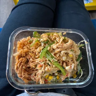 Chicken burrito taken out the tortilla