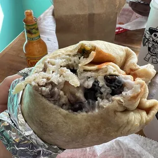 Shrimp burrito with queso