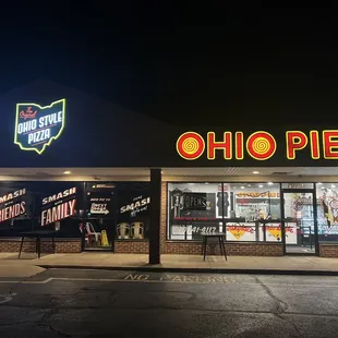 a storefront at night