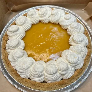 a pie with whipped cream on top