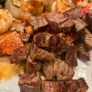 Steak, Shrimp, Salmon, &amp; veggies