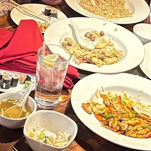 Some fried rice and noodles