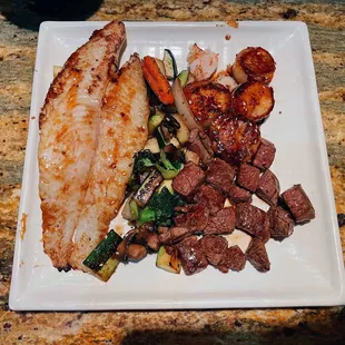Filet Mignon, Sole, and Scallops