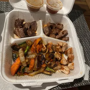 Fillet, ny strip, and chicken all way over cooked and dry as a bone