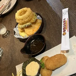 Crab croquettes and Vegetable Tempura