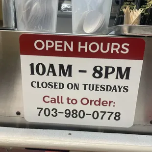 Business hours &amp; phone number