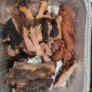 3 meat plate! Ribs, Brisket, &amp; sausage! Over 2.5 lbs of meat for $22