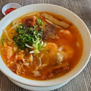 Banh canh dac biet. Special Vietnamese udon. very yummy with lobster meat, large shrimps, sliced pork, fish cake, and other toppings.