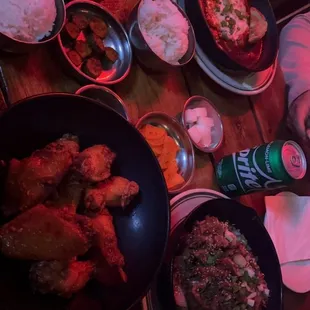 Bulgogi, Garlic Soy Wings, Tteokbokki and sides