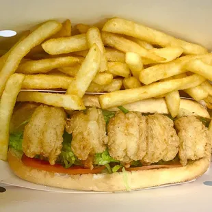 Shrimp po boy with fries