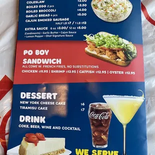 Sides, sandwiches, drinks &amp; dessert menu