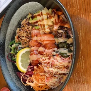 a bowl of food on a table