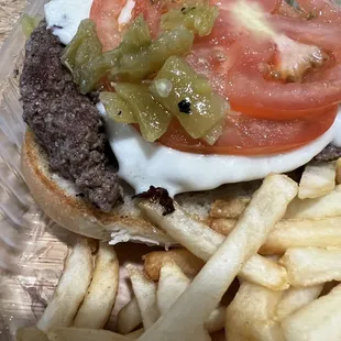 Chile burger, I asked for chile on side so there&apos;s just a bit in this pic.