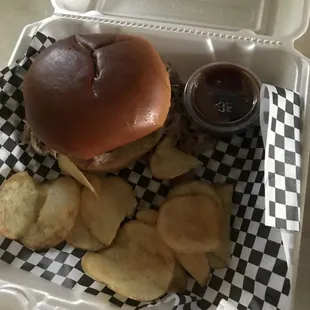 a burger and chips