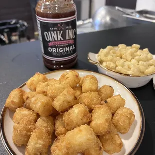 Tots, Mac &amp; Cheese, and their yummy BBQ sauce