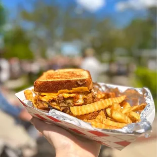 Brisket Grilled Cheese with Crinkle Fries