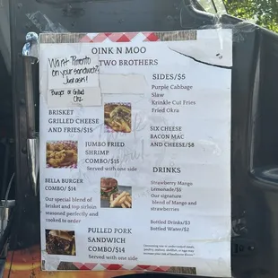 Oink N Moo food truck menu at Pimento Cheese Festival