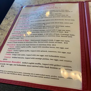 a menu on a table