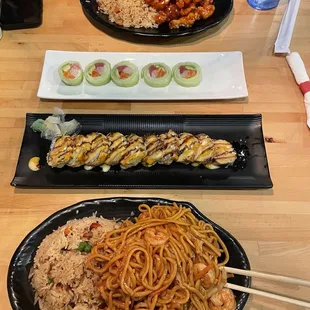 Shrimp Lo Mein Combo, Dark Knight Roll, Naruto Roll, &amp; General Tso's Chicken Combo