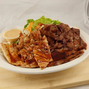 BBQ beef and chicken teriyaki