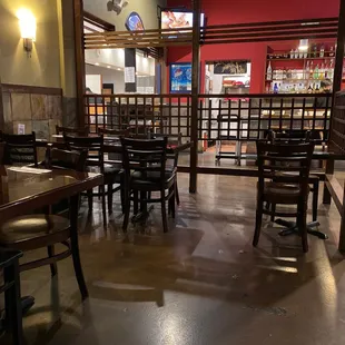 tables and chairs in a restaurant