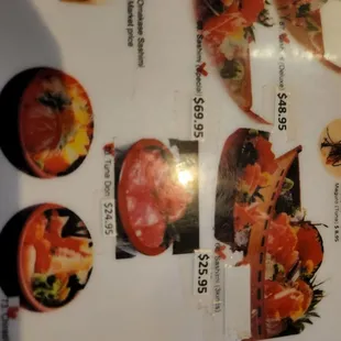 a menu with a variety of food items