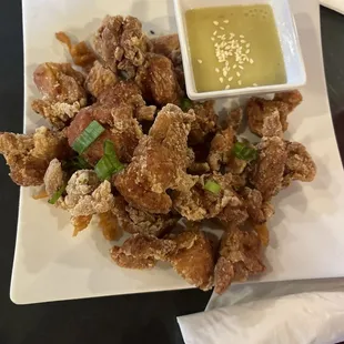 Karaage chicken with wasabi aioli sauce
