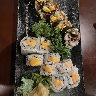 Spider roll and tako roll