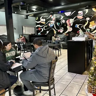 a christmas tree in the background