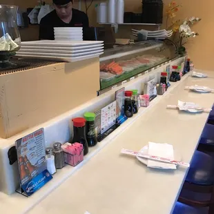 interior, sushi and sashimi