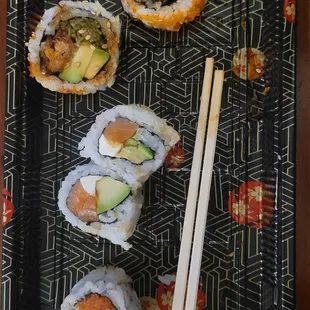 Forgot to take a photo when I first got it because I was pretty hungry. Top to bottom: spider, philly, spicy tuna