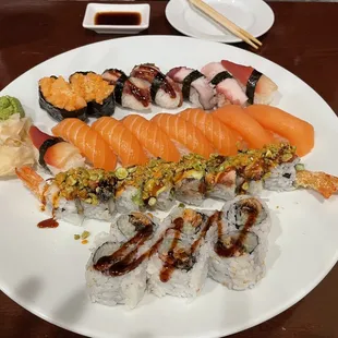 a plate of sushi on a table