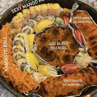 Sexy Mango, Fantastic Roll, Smoked Salmon roll, God Bless You, Spicy Baked Salmon Roll