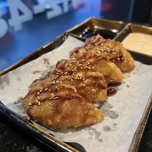 a close up of a piece of food