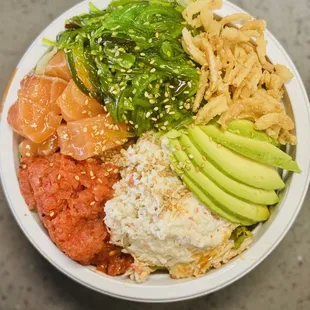 Poke Bowl with Salmon &amp; Spicy Ground Tuna