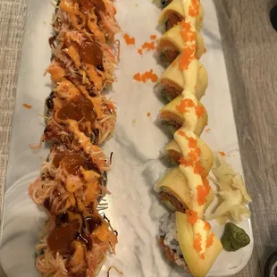 Left: Buckeye roll (special) Right: Firefly roll